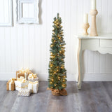 4’ Green Pine Artificial Christmas Tree with 70 Warm White Lights Set in a Burlap Base-Christmas Tree-Parc Decor