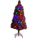 4’ Holiday Frosted Pink Cashmere Christmas Tree with 30 Jumbo Multicolored Globe LED Lights-Christmas Tree-Parc Decor