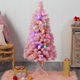4’ Holiday Frosted Pink Cashmere Christmas Tree with 30 Jumbo Multicolored Globe LED Lights-Christmas Tree-Parc Decor