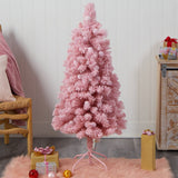 4’ Holiday Frosted Pink Cashmere Christmas Tree with 30 Jumbo Multicolored Globe LED Lights-Christmas Tree-Parc Decor
