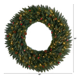 4’ Large Flocked Wreath with Pinecones, Berries, 150 Clear LED Lights and 400 Bendable Branches-Wreath-Parc Decor