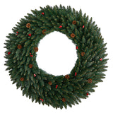 4’ Large Flocked Wreath with Pinecones, Berries, 150 Clear LED Lights and 400 Bendable Branches-Wreath-Parc Decor