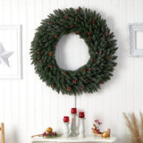 4’ Large Flocked Wreath with Pinecones, Berries, 150 Clear LED Lights and 400 Bendable Branches-Wreath-Parc Decor