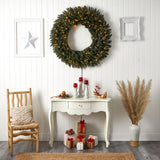 4’ Large Flocked Wreath with Pinecones, Berries, 150 Clear LED Lights and 400 Bendable Branches-Wreath-Parc Decor