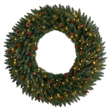 4’ Large Flocked Wreath with Pinecones, Berries, 150 Clear LED Lights and 400 Bendable Branches-Wreath-Parc Decor