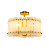 4-Light Modern Drum Marble Semi Flush Mount Ceiling Light