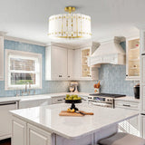 4-Light Modern Drum Marble Semi Flush Mount Ceiling Light