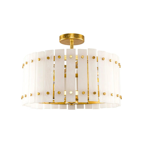 4-Light Modern Drum Marble Semi Flush Mount Ceiling Light