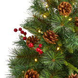 4’ Mixed Pine Artificial Christmas Tree with 100 Clear LED Lights, Pine Cones and Berries-Christmas Tree-Parc Decor