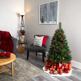 4’ Mixed Pine Artificial Christmas Tree with 100 Clear LED Lights, Pine Cones and Berries-Christmas Tree-Parc Decor