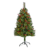 4’ Mixed Pine Artificial Christmas Tree with 100 Clear LED Lights, Pine Cones and Berries-Christmas Tree-Parc Decor
