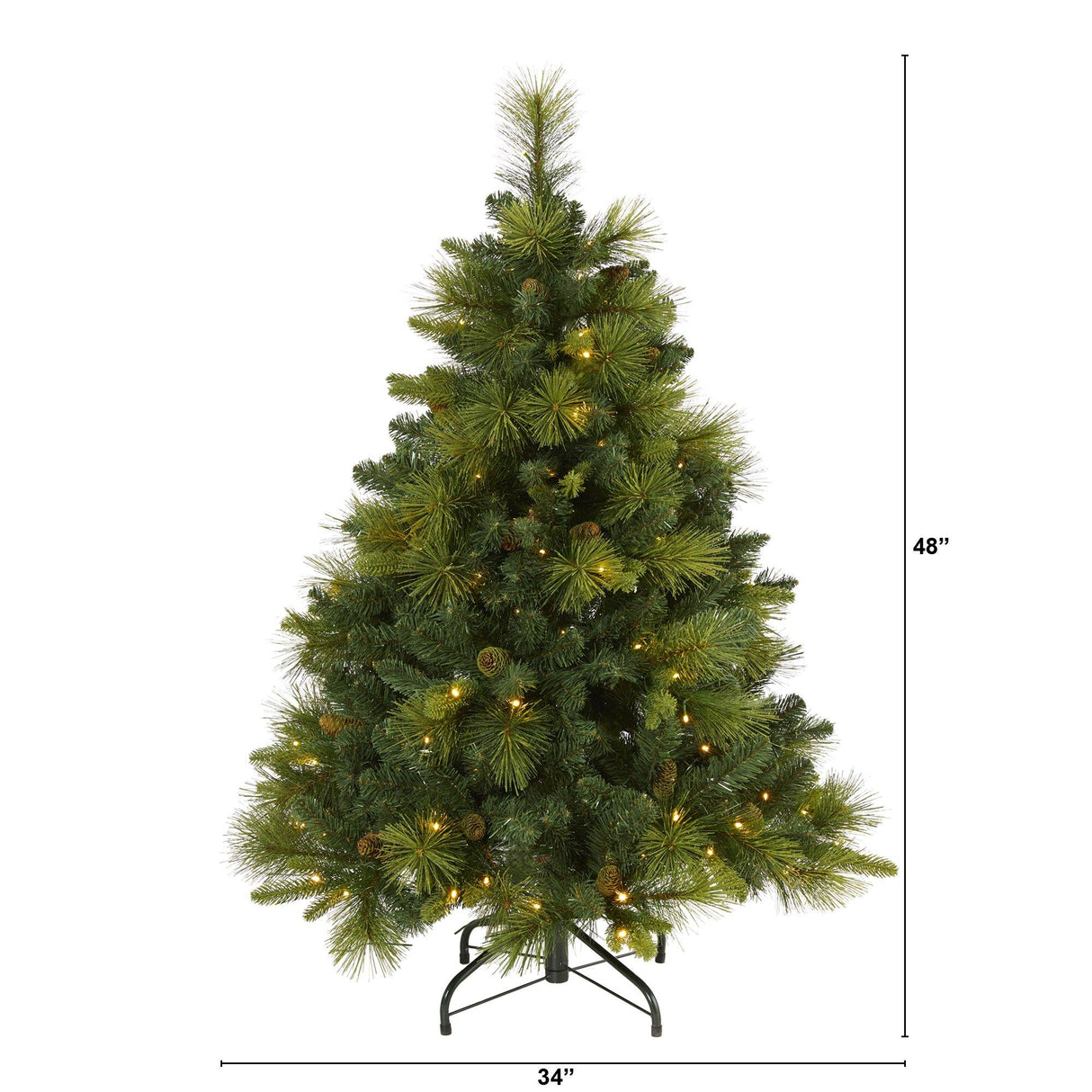 4’ North Carolina Mixed Pine Artificial Christmas Tree with 130 Warm White LED Lights, 459 Bendable Branches and Pinecones-Christmas Tree-Parc Decor