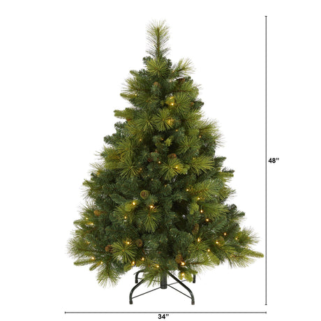 4’ North Carolina Mixed Pine Artificial Christmas Tree with 130 Warm White LED Lights, 459 Bendable Branches and Pinecones-Christmas Tree-Parc Decor