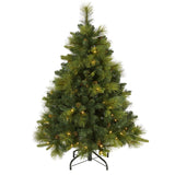 4’ North Carolina Mixed Pine Artificial Christmas Tree with 130 Warm White LED Lights, 459 Bendable Branches and Pinecones-Christmas Tree-Parc Decor