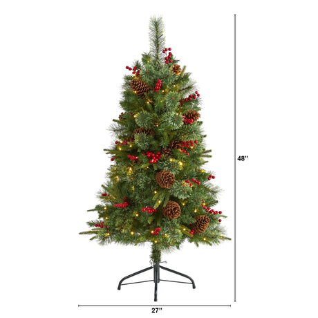 4’ Norway Mixed Pine Artificial Christmas Tree with 150 Clear LED Lights, Pine Cones and Berries-Christmas Tree-Parc Decor