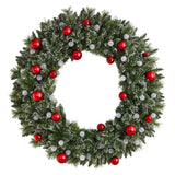 4' Oversized Pre-Lit Frosted Holiday Christmas Wreath with Ornaments and 40 LED Globe Lights-Wreath-Parc Decor