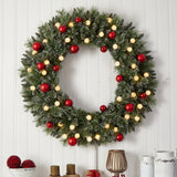 4' Oversized Pre-Lit Frosted Holiday Christmas Wreath with Ornaments and 40 LED Globe Lights-Wreath-Parc Decor