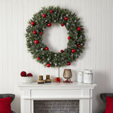 4' Oversized Pre-Lit Frosted Holiday Christmas Wreath with Ornaments and 40 LED Globe Lights-Wreath-Parc Decor