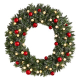 4' Oversized Pre-Lit Frosted Holiday Christmas Wreath with Ornaments and 40 LED Globe Lights-Wreath-Parc Decor