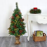 4’ Pine, Pinecone and Berries Artificial Christmas Tree in Decorative Urn-Christmas Tree-Parc Decor