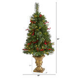 4’ Pine, Pinecone and Berries Artificial Christmas Tree with 100 Clear LED Lights in Decorative Urn-Christmas Tree-Parc Decor