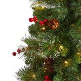 4’ Pine, Pinecone and Berries Artificial Christmas Tree with 100 Clear LED Lights in Decorative Urn-Christmas Tree-Parc Decor