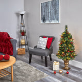 4’ Pine, Pinecone and Berries Artificial Christmas Tree with 100 Clear LED Lights in Decorative Urn-Christmas Tree-Parc Decor