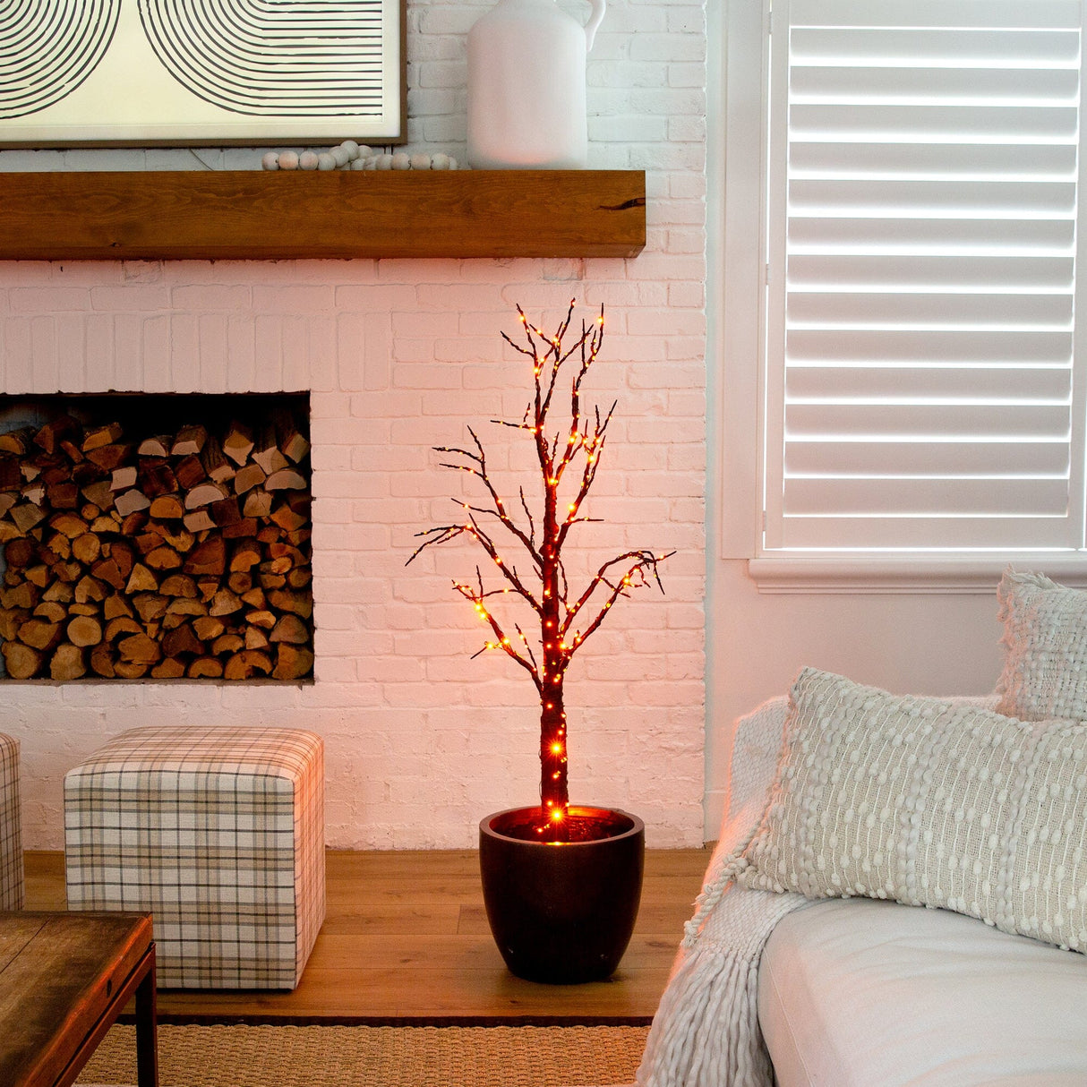 4’ Pre-Lit Artificial Halloween Twig Tree with 240 Orange & Purple LED Lights-Tree-Parc Decor