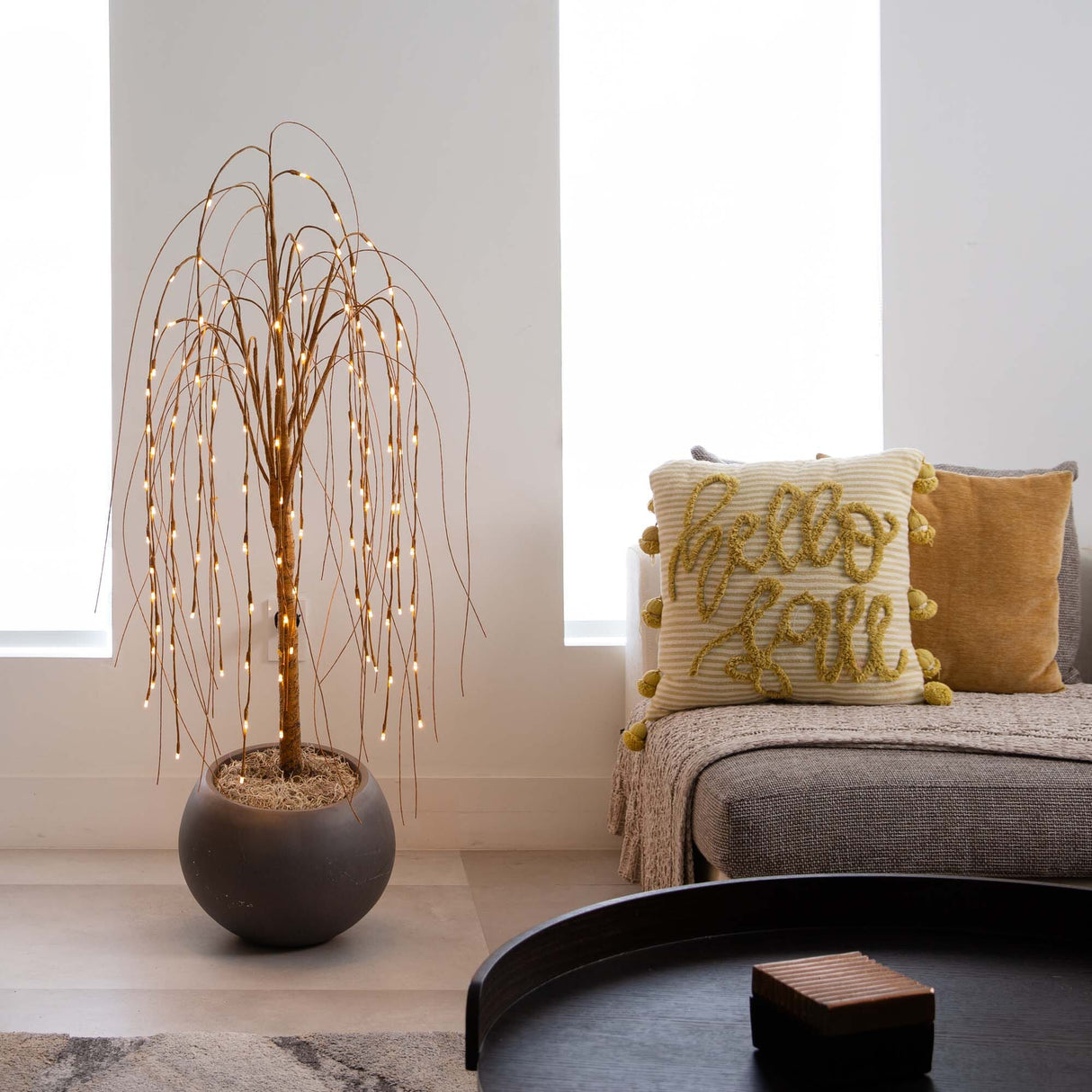 4’ Pre-Lit Artificial Willow Tree with 120 Warm White LED Lights-Tree-Parc Decor