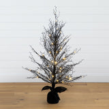 4’ Pre-Lit Halloween Black Twig Artificial Fall Tree in Burlap Planter with 63 Warm White LED Lights-Tree-Parc Decor