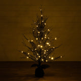 4’ Pre-Lit Halloween Black Twig Artificial Fall Tree in Burlap Planter with 63 Warm White LED Lights-Tree-Parc Decor