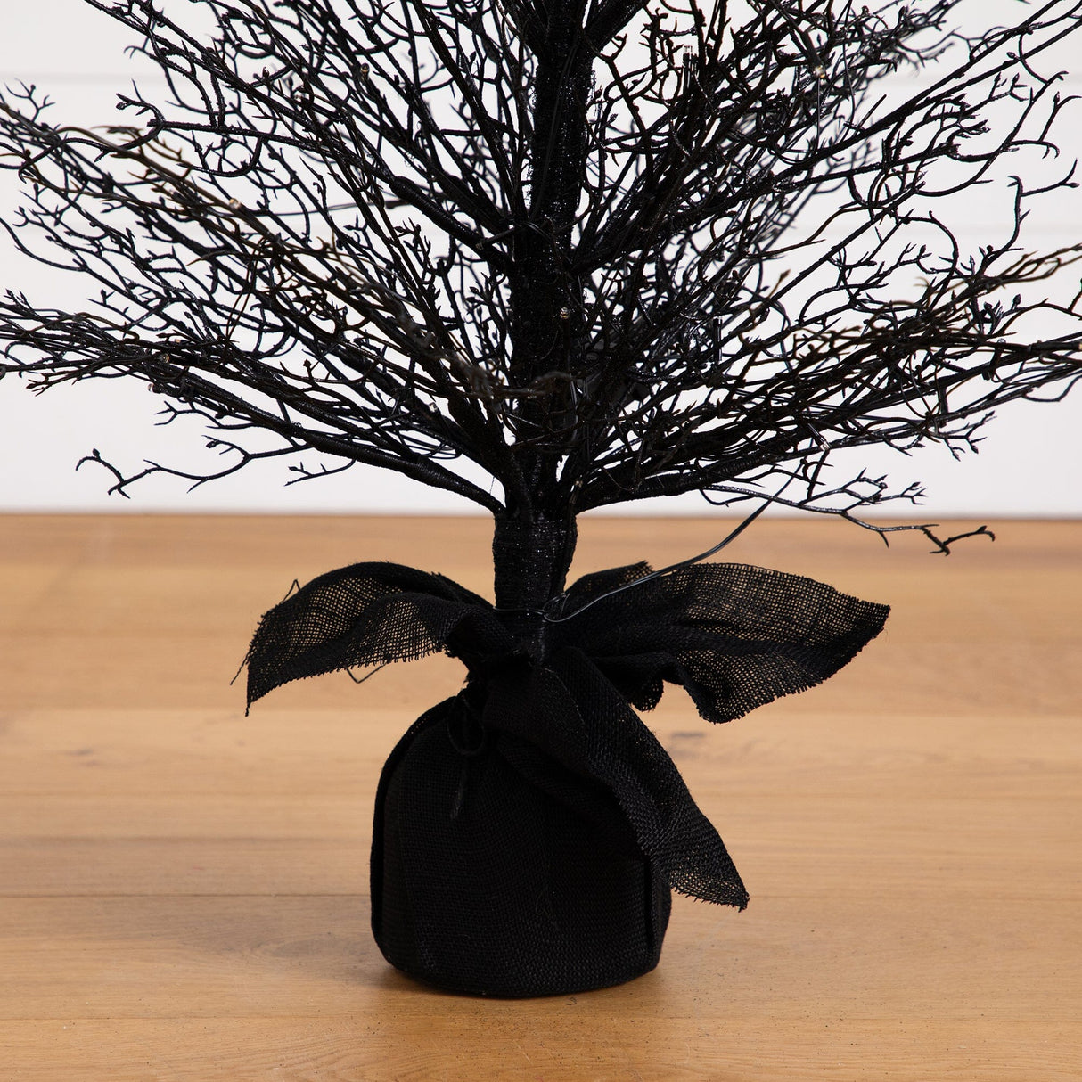 4’ Pre-Lit Halloween Black Twig Artificial Fall Tree in Burlap Planter with 63 Warm White LED Lights-Tree-Parc Decor