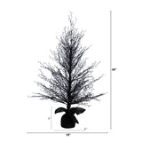 4’ Pre-Lit Halloween Black Twig Artificial Fall Tree in Burlap Planter with 63 Warm White LED Lights-Tree-Parc Decor