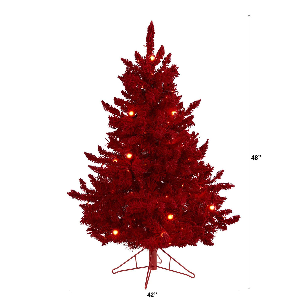 4' Red Flocked Fraser Fir Artificial Christmas Tree-Christmas Tree-Parc Decor