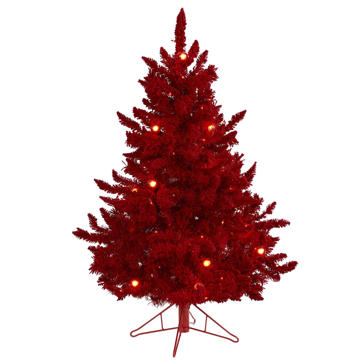 4' Red Flocked Fraser Fir Artificial Christmas Tree-Christmas Tree-Parc Decor