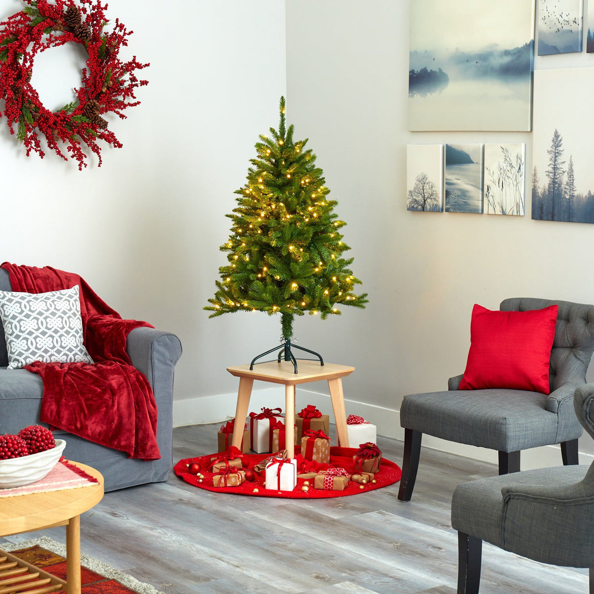 4’ Sierra Spruce “Natural Look” Artificial Christmas Tree with 150 Clear LED Lights-Christmas Tree-Parc Decor