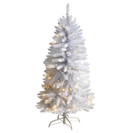 4’ Slim White Artificial Christmas Tree with 100 Warm White LED Lights and 293 Bendable Branches-Christmas Tree-Parc Decor