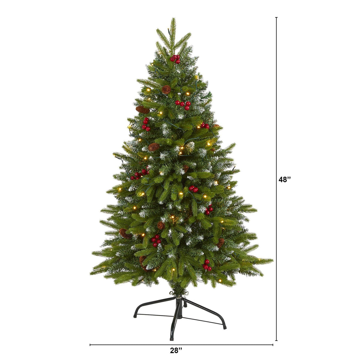 4' Snow Tipped Portland Spruce Artificial Christmas Tree with Frosted Berries and Pinecones with 100 Clear LED Lights-Christmas Tree-Parc Decor