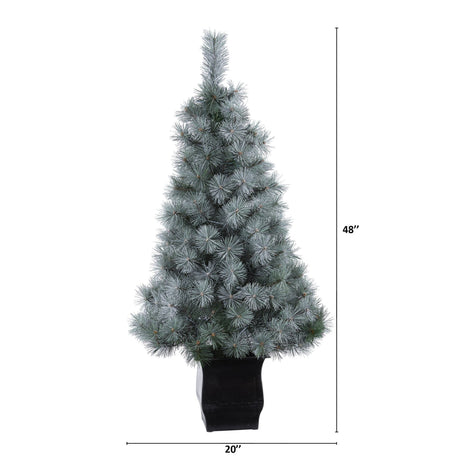 4' Snowy Mountain Pine Artificial Christmas Tree with 150 LED Lights and Decorative Planter-Christmas Tree-Parc Decor