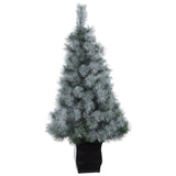 4' Snowy Mountain Pine Artificial Christmas Tree with 150 LED Lights and Decorative Planter-Christmas Tree-Parc Decor