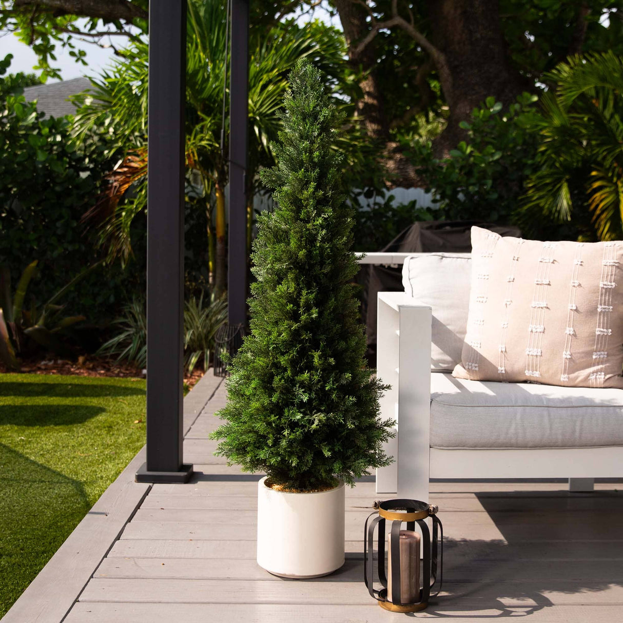 4’ UV Resistant Artificial Cedar Tree in Decorative White Planter (Indoor/Outdoor)-Tree-Parc Decor