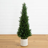 4’ UV Resistant Artificial Cedar Tree in Decorative White Planter (Indoor/Outdoor)-Tree-Parc Decor