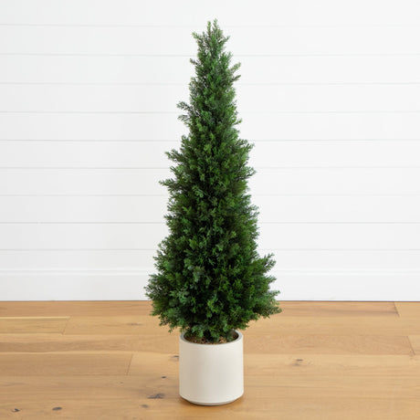 4’ UV Resistant Artificial Cedar Tree in Decorative White Planter (Indoor/Outdoor)-Tree-Parc Decor