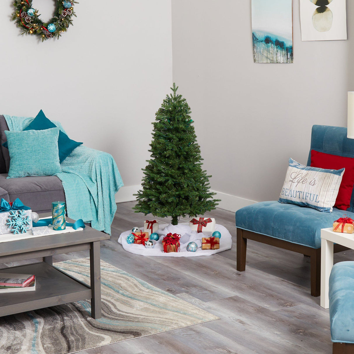 4' Vermont Fir Artificial Christmas Tree with 100 Clear LED Lights-Christmas Tree-Parc Decor