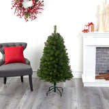 4’ Virginia Fir Artificial Christmas Tree with 100 Clear Lights and 223 Bendable Branches-Christmas Tree-Parc Decor