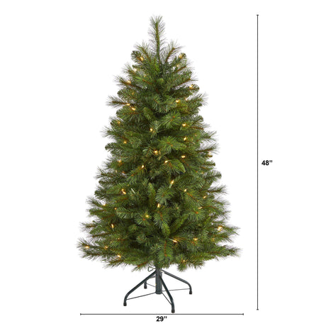 4’ West Virginia Mountain Pine Artificial Christmas Tree with 100 Clear Lights and 322 Bendable Branches-Christmas Tree-Parc Decor