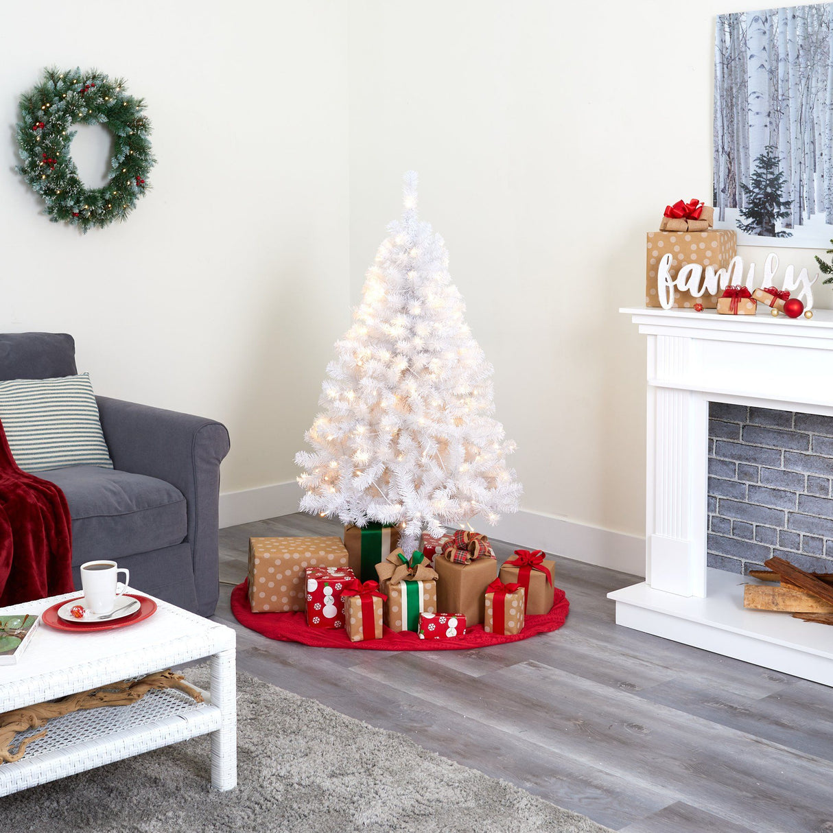 4' White Artificial Christmas Tree with 100 Clear LED Lights-Christmas Tree-Parc Decor