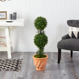 40” Boxwood Double Ball Topiary Artificial Tree in Terra-Cotta Planter (Indoor/Outdoor)-Parc Decor