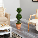 40” Boxwood Double Ball Topiary Artificial Tree in Terra-Cotta Planter (Indoor/Outdoor)-Parc Decor