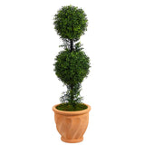 40” Boxwood Double Ball Topiary Artificial Tree in Terra-Cotta Planter (Indoor/Outdoor)-Parc Decor